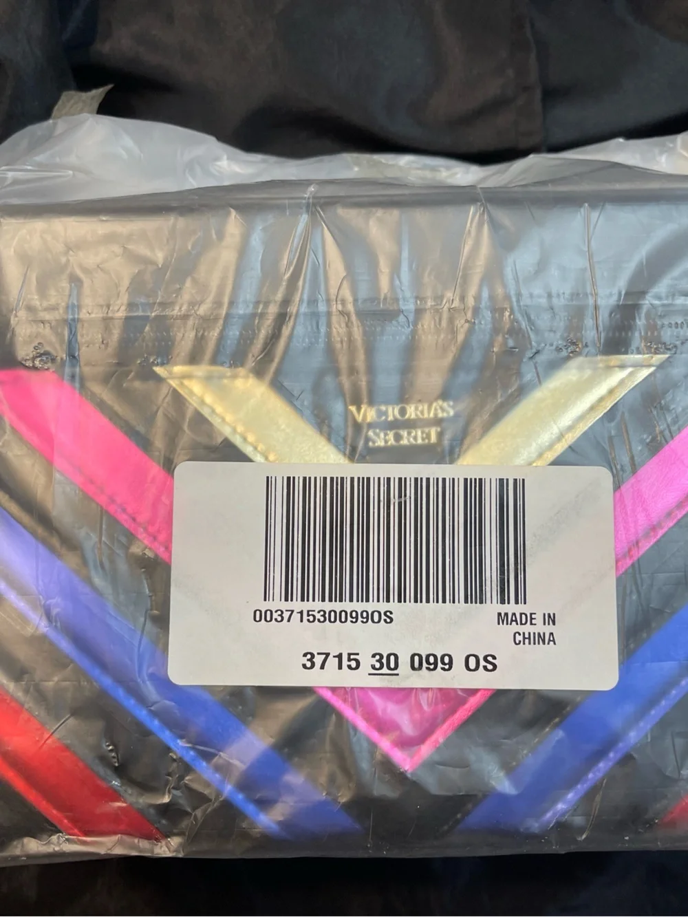 Victoria's Secret Black Chevron Cosmetic Pouch with Multicolor Stripes